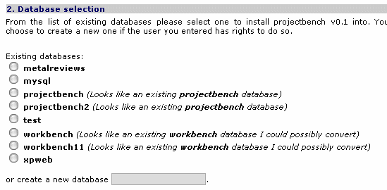 Database selection screen